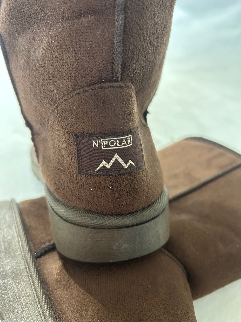 Short Faux-Suede Winter Boots with Faux-Fur Cuff - Brown - Picture 2 of 5